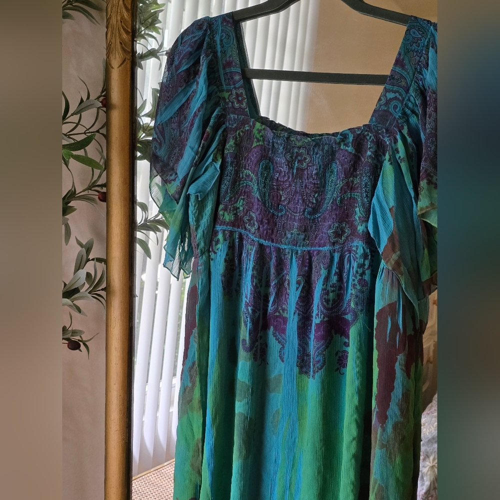 Unity Worldwear Boho Paisley Flutter Sleeve Tunic Dress XL - Picture 3 of 8